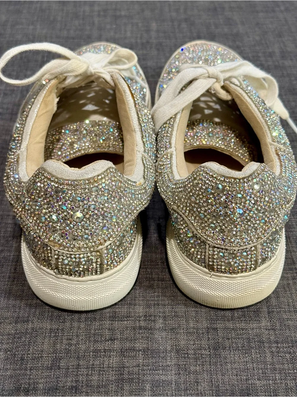 Betsey Johnson Sydney Crystal Rhinestone Platform Sneakers - Ivory/Silver Sparkl